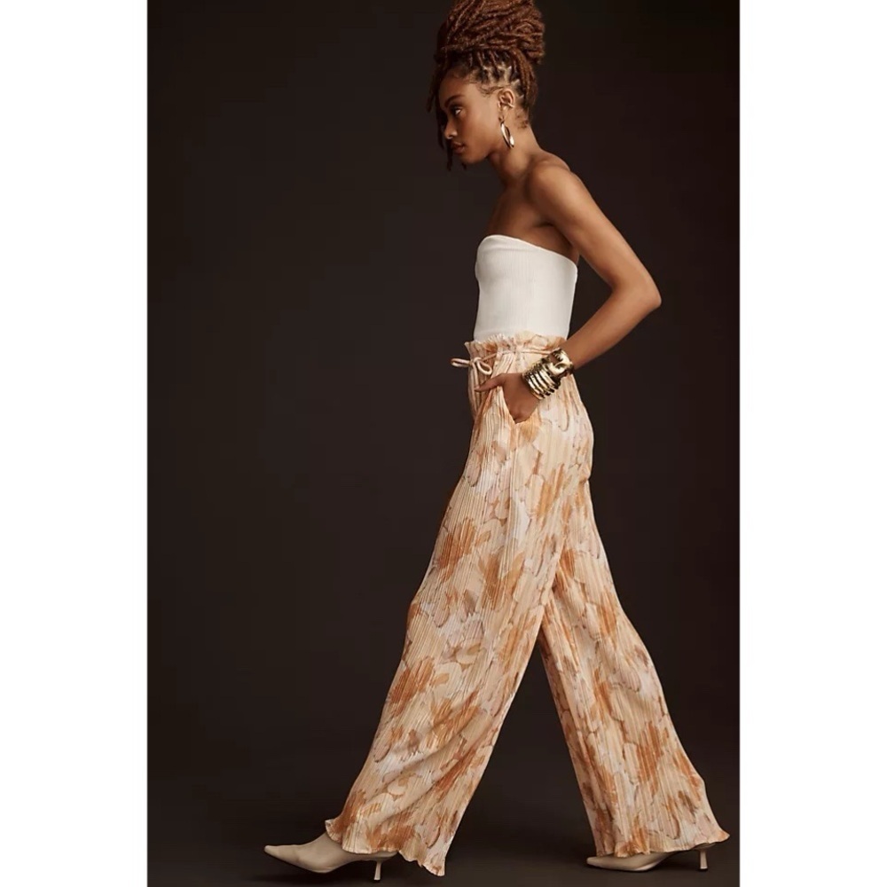 Anthropologie Significant Other Marlie Plisse Wide Leg Pants Tan Size 8 NWT - Picture 2 of 8